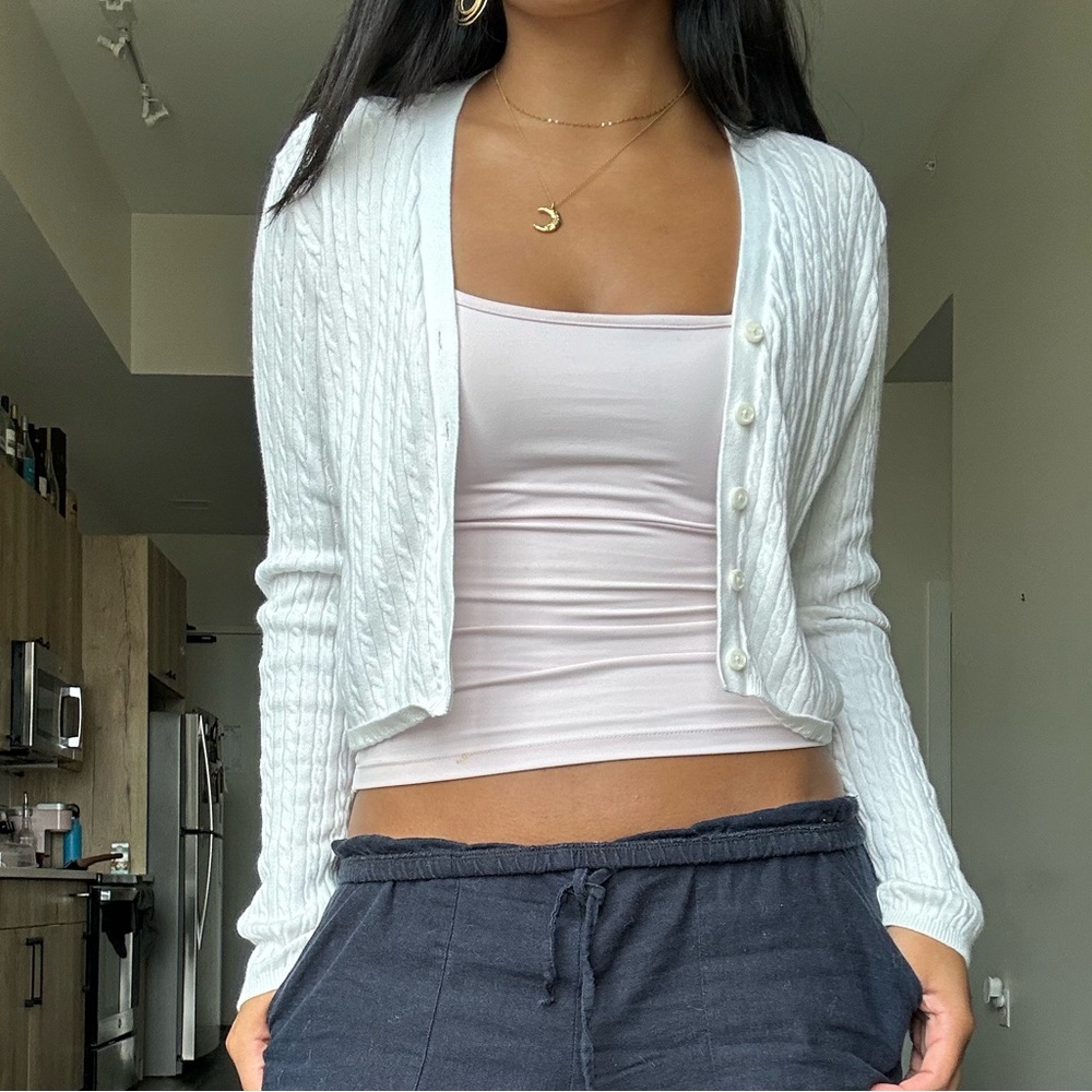 Brandy Melville white knit button up sweater